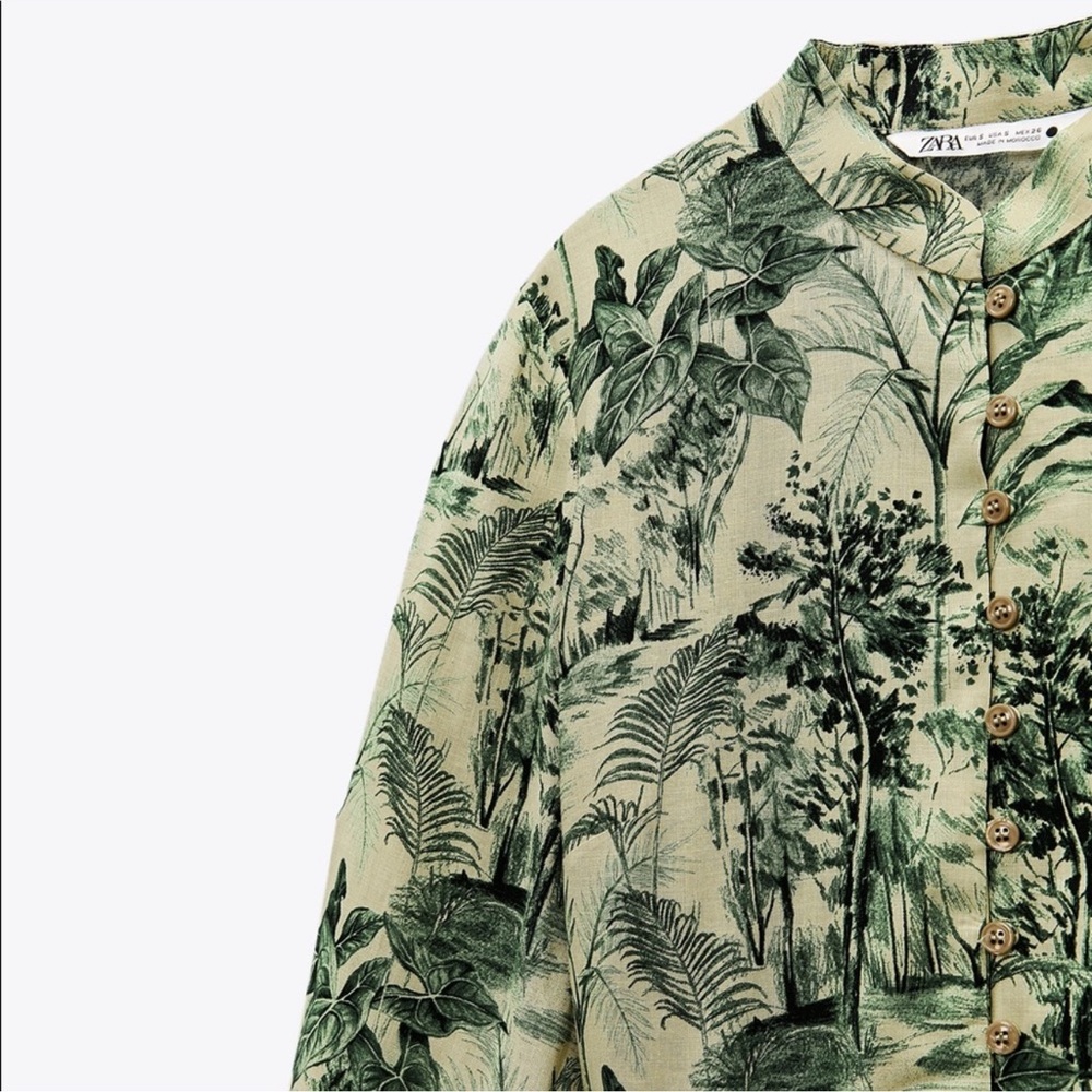 Zara Green Leaf Print Mini Dress - Picture 3 of 7
